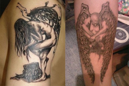 Fallen Angel Tattoos On Half Sleeve